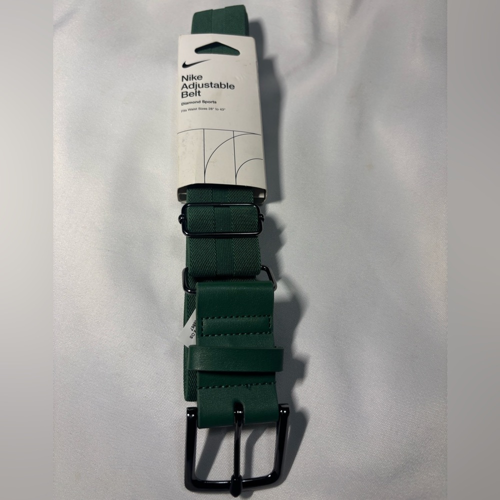 NWT Nike Unisex Dark Green Adjustable Webbing Belt with Black Hardware